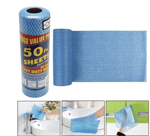 HOKIPO Reusable Absorbent Microfiber Cleaning Wipes Roll (250x300 mm, Blue) - 50 Pieces - Image 2